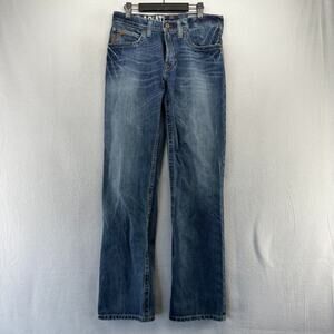 Ariat Jeans Men's 31x34 Blue Low Rise Boot Bootcut Dark Whisker Faded Workwear